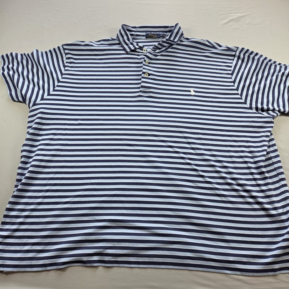 Polo Ralph Lauren Polo Shirt Mens 3XB Big Blue Stripe Soft Cotton Pony Logo
